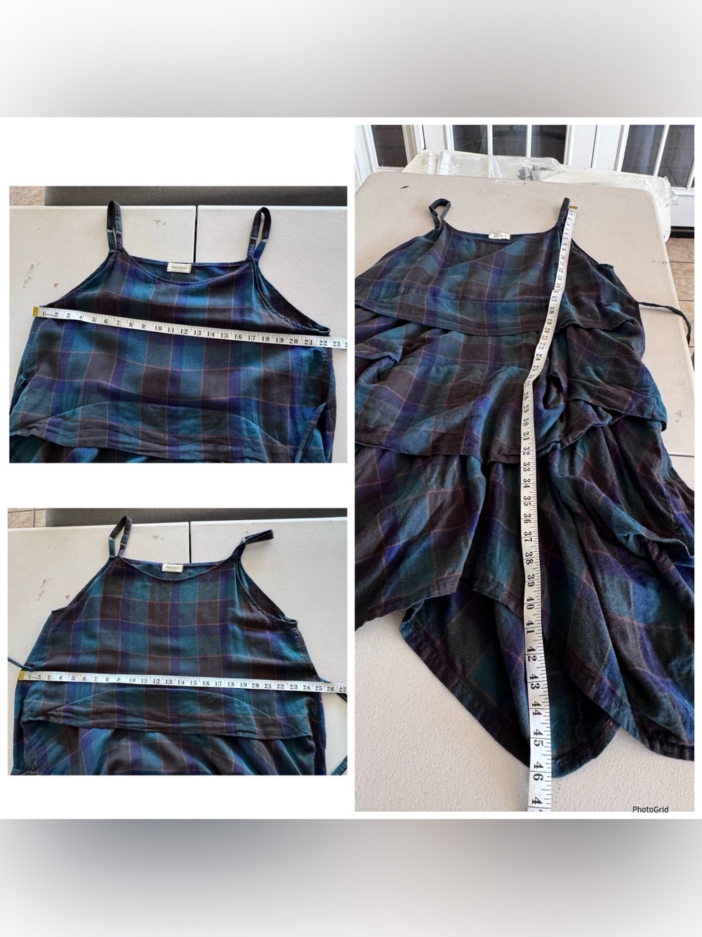 Krista Larson blue and green plaid Umbrella Slip midi Dress - Picture 8 of 9